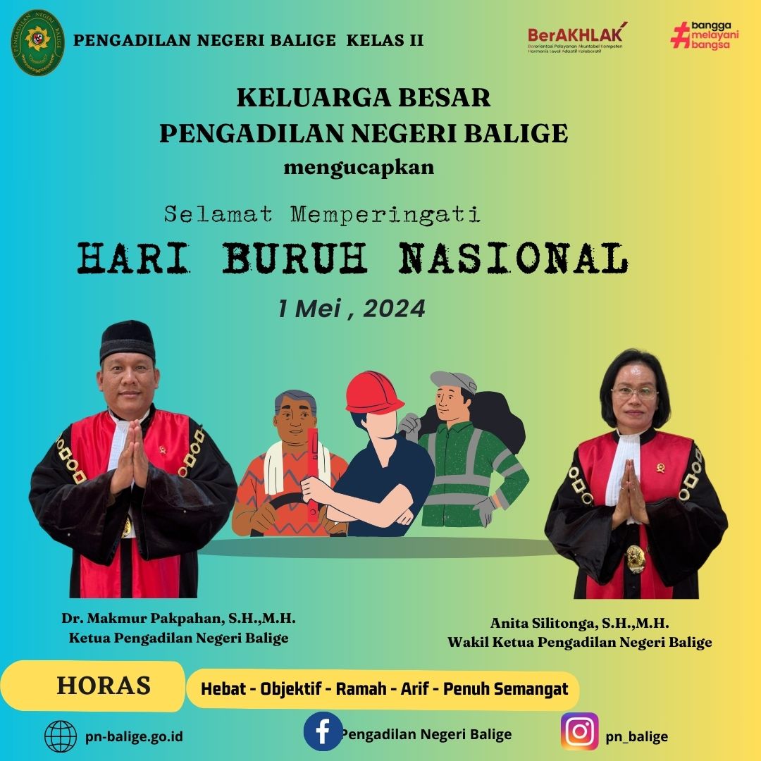 SELAMAT MEMPERINGATI HARI BURUH NASIONAL 01 MEI 2024